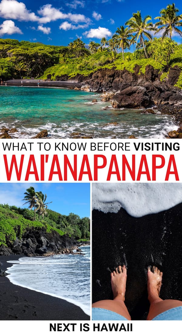 Are you planning to visit Wai'anapanapa State Park on Maui? This guide details what to do there, how to get there, and reasons to visit this beautiful place! | Places to visit on Maui | Maui things to do | Things to do in Maui | Maui itinerary | Maui state parks | What to do in Maui | Black sand beaches Maui | Hawaii state parks | Hawaii black sand beaches | Hawaii sea caves | Maui beaches 