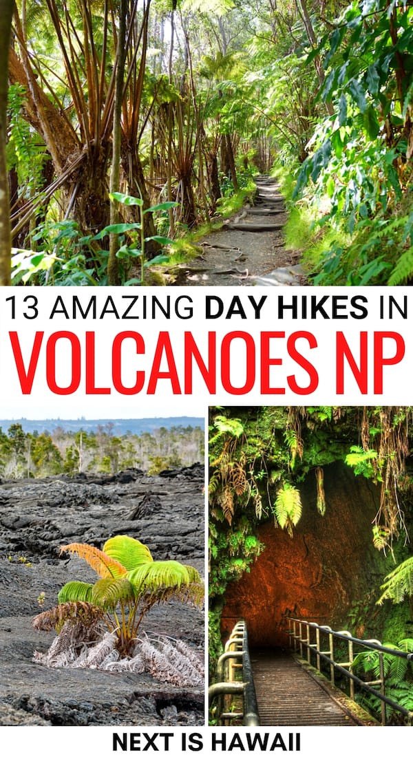 Looking for the best day hikes in Volcanoes National Park? These Hawaii Volcanoes National Park trails are for all skill levels and are incredible! Learn more! | Hiking Volcanoes National Park | Volcanoes National Park hiking trails | What do in Volcanoes National Park | Big Island hiking | Hiking trails Big Island | Places to visit Big Island | Crater Rim Trail | Mauna Ulu | Keanakakoi Crater | Halemaumau Trail | Kilauea Iki | Thurston Lava Tube