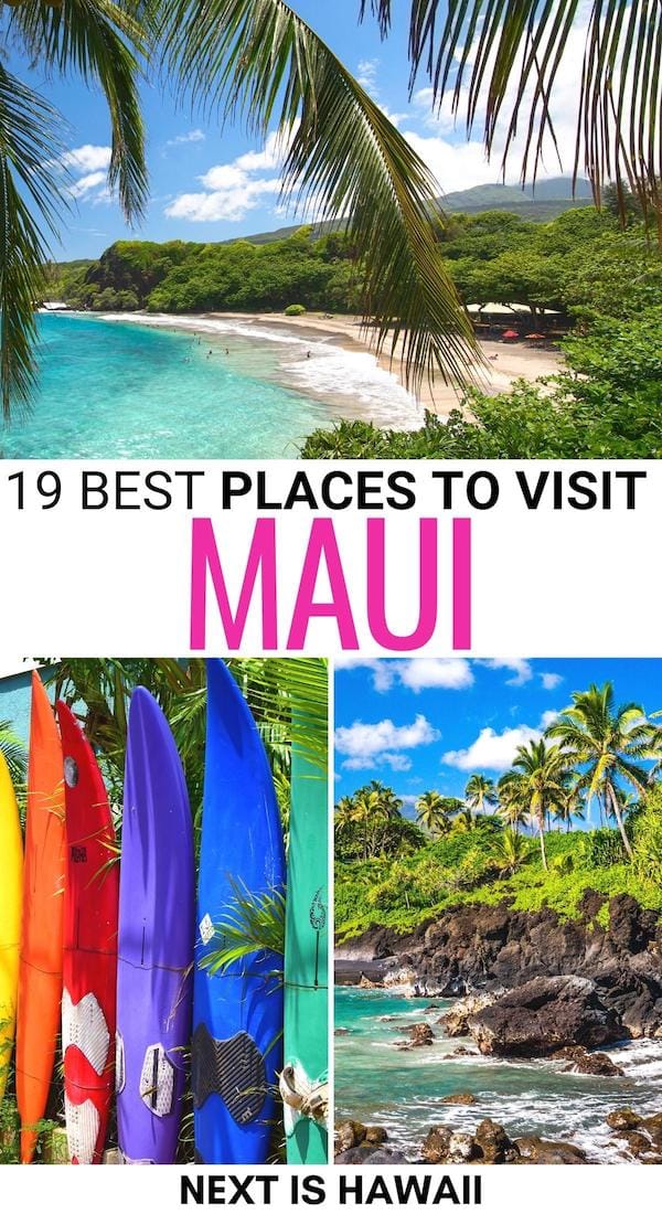 Looking for the best places to visit in Maui for your trip? We have you covered! These are destinations for your Maui bucket list - waterfalls, beaches, and more! | Maui itinerary | Road to Hana stops | Beaches Maui | Waterfalls Maui | Hikes Maui | Black sand beaches Maui | Towns on Maui | Cities in Maui | Parks on Maui | Blowholes Hawaii | Places on Maui | Things to do on Maui | Maui bucket list | Maui road trip