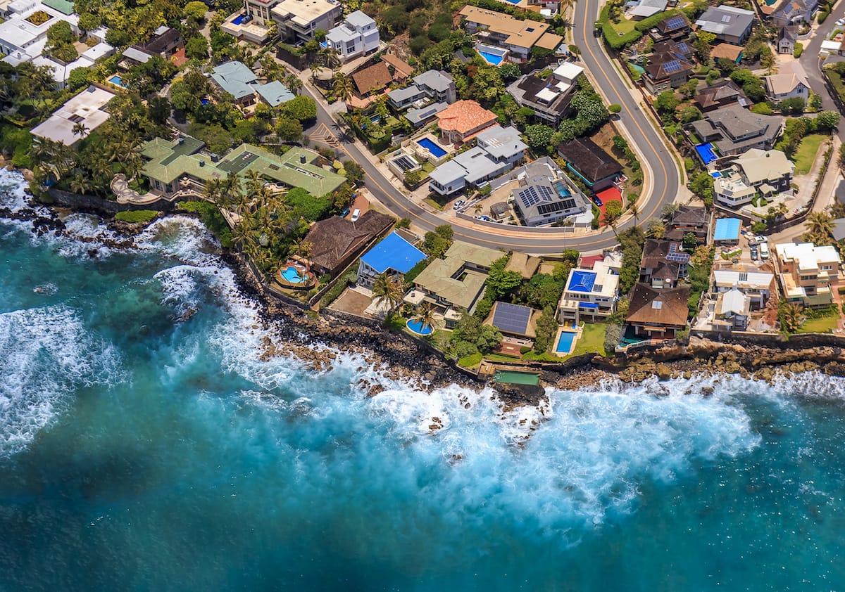 Honolulu coastline in Hawaii from a helicopter