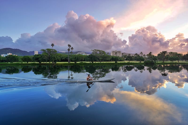 Early morning along the Ala Wai Canal in Honolulu