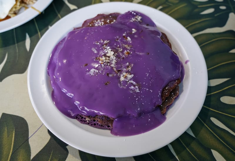 Ube pancakes at 808 Grindz Cafe