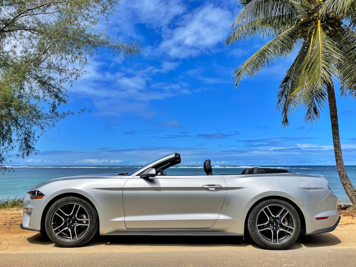 Our Mustang convertible on our Kauai road trip