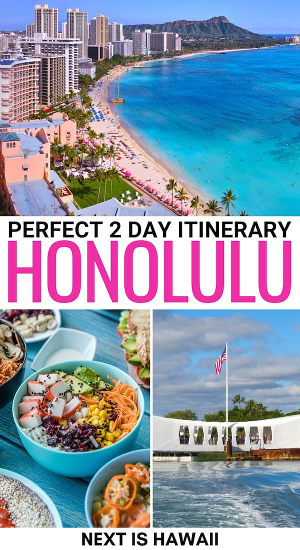 Are you searching for the best things to do in 2 days in Honolulu? This Honolulu itinerary will help you plan your weekend (or weekday!) in Waikiki. | Waikiki itinerary | 3 days in Honolulu | Two days in Honolulu | Itinerary for Honolulu | What to do in Honolulu | Oahu itinerary | 4 days in Honolulu | Day trips from Honolulu | Where to eat in Honolulu | Things to do in Honolulu | Honolulu travel tips