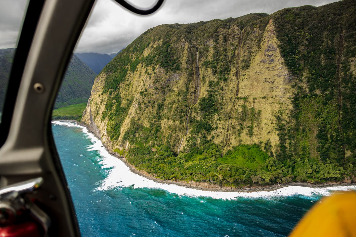 Flying over the Big Island in a helicopter