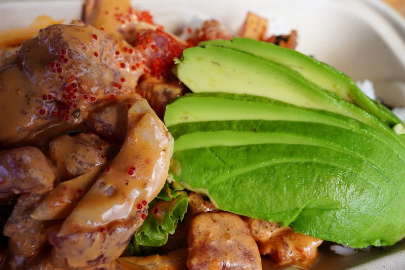 Hawaiian avocado in a poke bowl on the North Shore