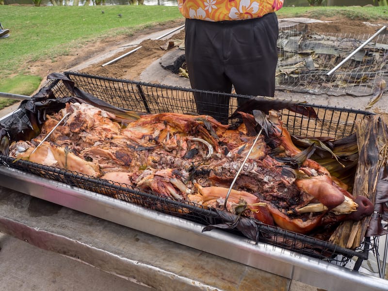 Slow roasted pig at the luau